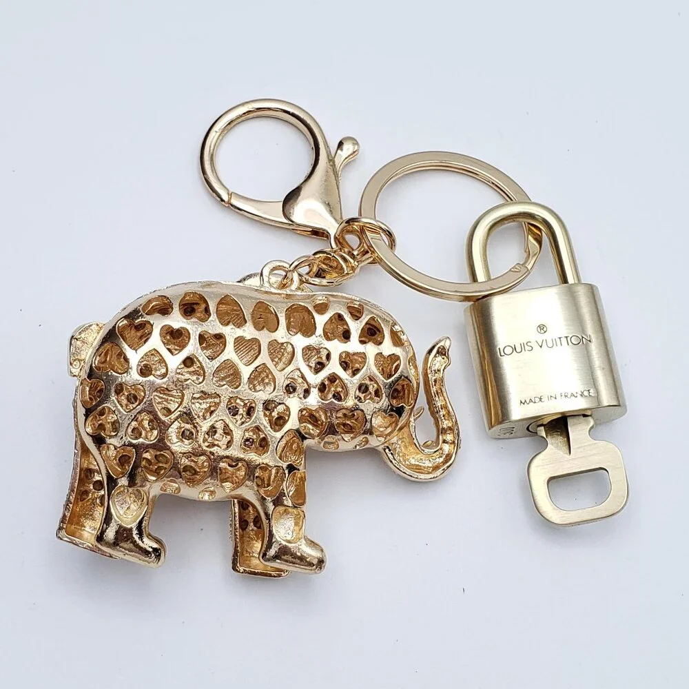 Authentic Louis Vuitton Gold Padlock 🔒 Shiny LV Key + Unbranded Elephant Charm